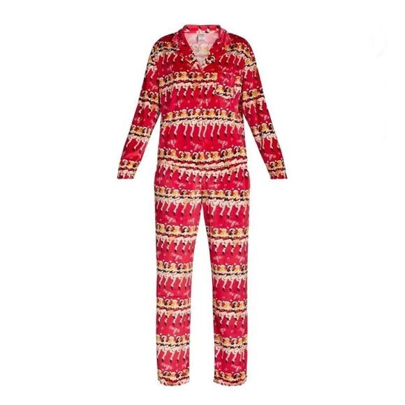 Velour Notch Collar Pajama Top & Pants Lounge Sleep 2-Piece Set Size L - Picture 3 of 6